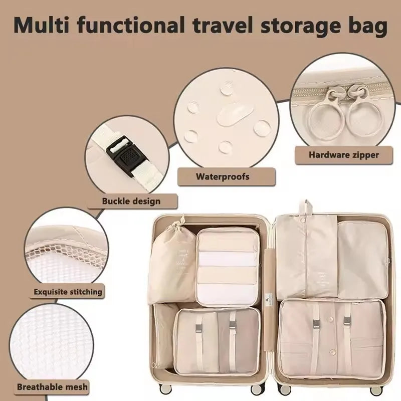 Juego de 7/8/9 piezas de bolsas de almacenamiento de viaje, artículos de tocador digitales, zapatos, bolsa organizadora de ropa, maleta, bolsa ordenada para ropa, juego de cubos de embalaje