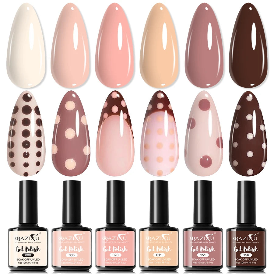Set de 6 Esmaltes de Uñas en Gel, Color Té con Leche, Popular, UV LED, Fácil de Aplicar y Retirar, para Manicura Casera y de Salón