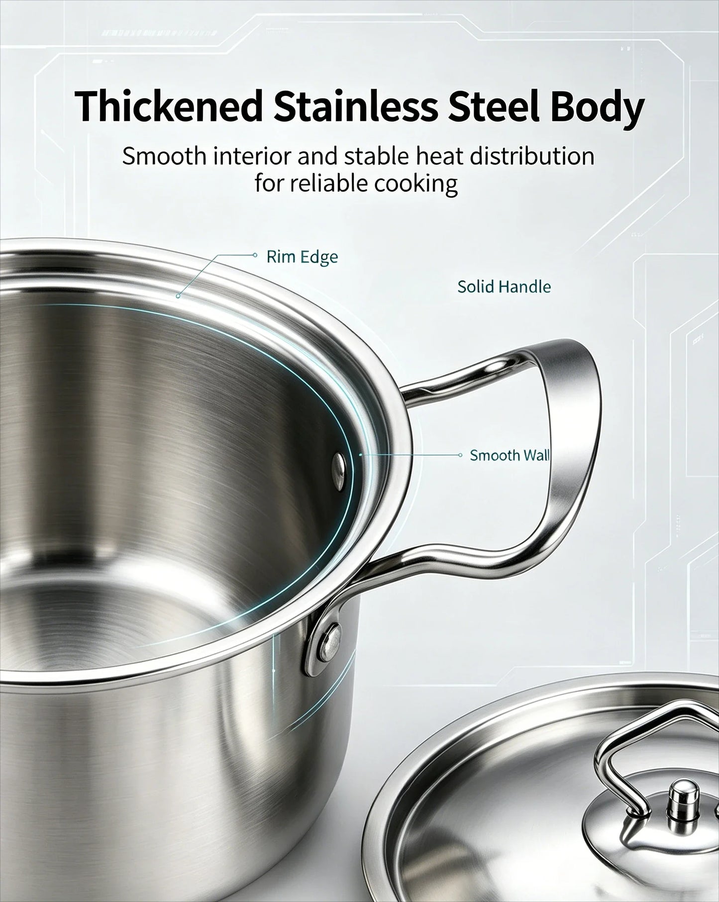 Olla de Cocina de Acero Inoxidable, Cacerola Antiadherente para Leche con Tapa, Utensilios de Cocina, Accesorios, Ollas para Sopa, Portátil para Camping