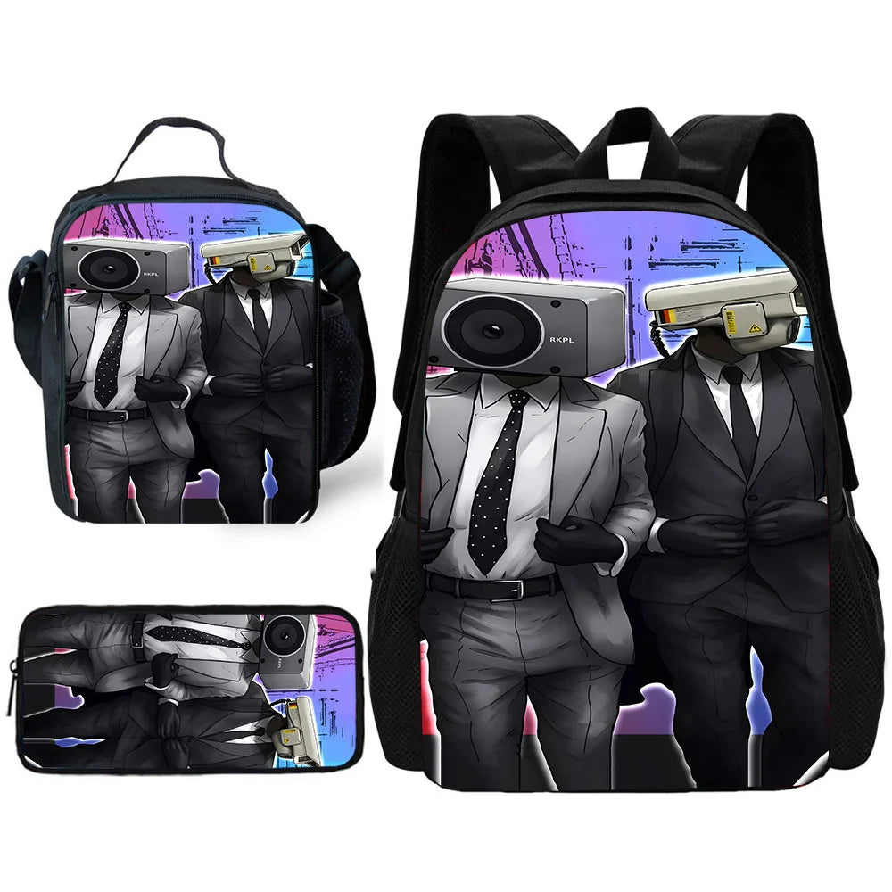 Mochila de baño Skibidi escolar para niños con bolsas para el almuerzo, bolsas para lápices, mochilas escolares para niños y niñas, el mejor regalo