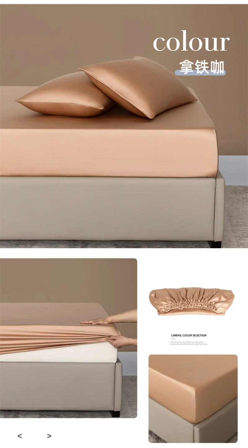 Sábana Ajustable de Bambú Orgánico, Color Sólido, Cubrecama Sedoso de Lujo con Banda Elástica, Tamaño Doble/Queen, Personalizable