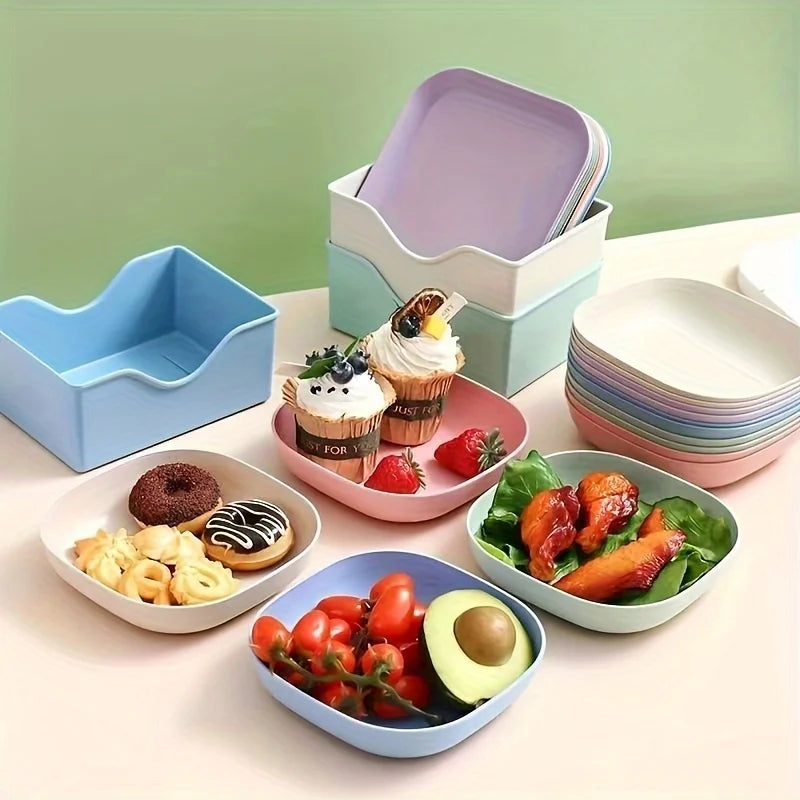 Juego de 10 platos reutilizables para frutas y postres, platos para aperitivos lavables y multifuncionales con Base integrada para huesos y dulces, versátiles