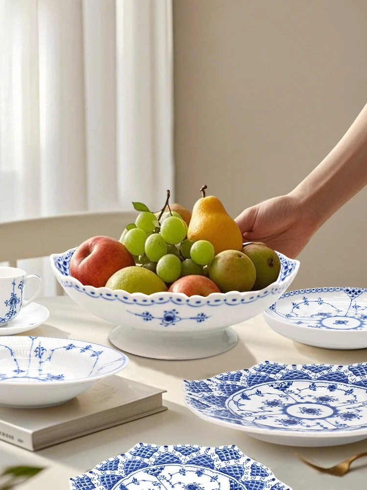 Juego de vajilla de porcelana blanca de Jingdezhen con diseño de hierba Tang azul y blanca, plato llano para uso doméstico, t...