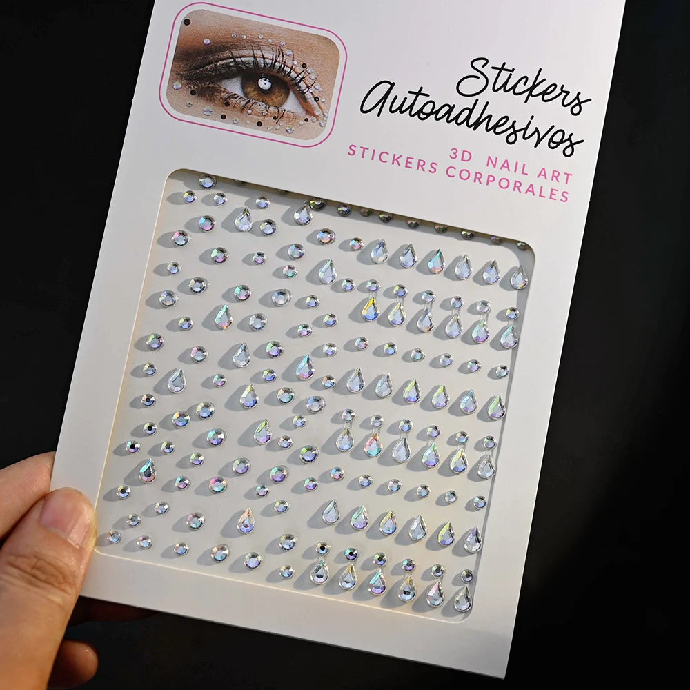 1 unidad 3D Y3K plata Aurora Luna estrella cara gemas joyas pegatinas de diamantes de imitación autoadhesivo cristal maquillaje diamantes tatuajes decoración