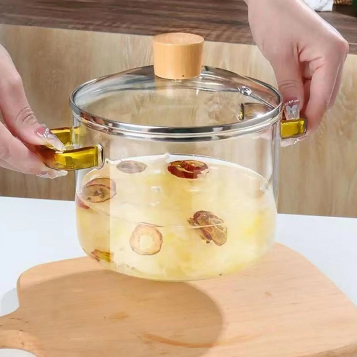 Olla de Vidrio de 1600 ml, Transparente, Resistente al Calor, Calentamiento Rápido, Olla de Vidrio para Cocinar, Olla para Estufa de Gas, Olla de Vidrio de Borosilicato Alto