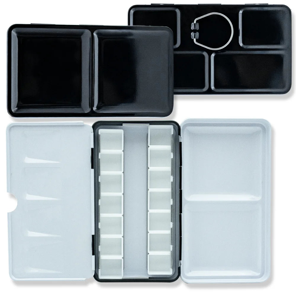 Caja de paleta de estaño de acuarela de Metal vacía con 14/26/52 Uds. Medias sartenes de acuarela vacías desmontables para paleta de acuarelas de viaje DIY