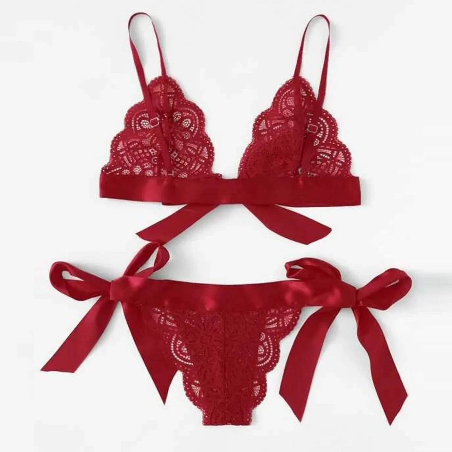 Conjunto de lencería Sexy para mujer, ropa interior transparente de encaje ultrafino, lencería con cordones ajustables, ropa de dormir con tirantes finos