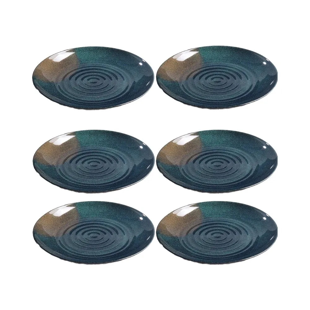 Juego de 6 Platos de Melamina Negros, Platos Planos con Ondas Concéntricas para Servir Platos Fríos, Filetes, para Restaurante, Hogar, Vajilla