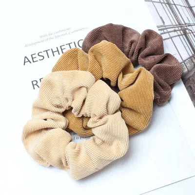 Cordón Scrunchie Otoño Invierno pana tela sólida Scrunchies conjunto bandas elásticas para el cabello moda Cola de Caballo lazo para el cabello cuerda sombreros 3PK