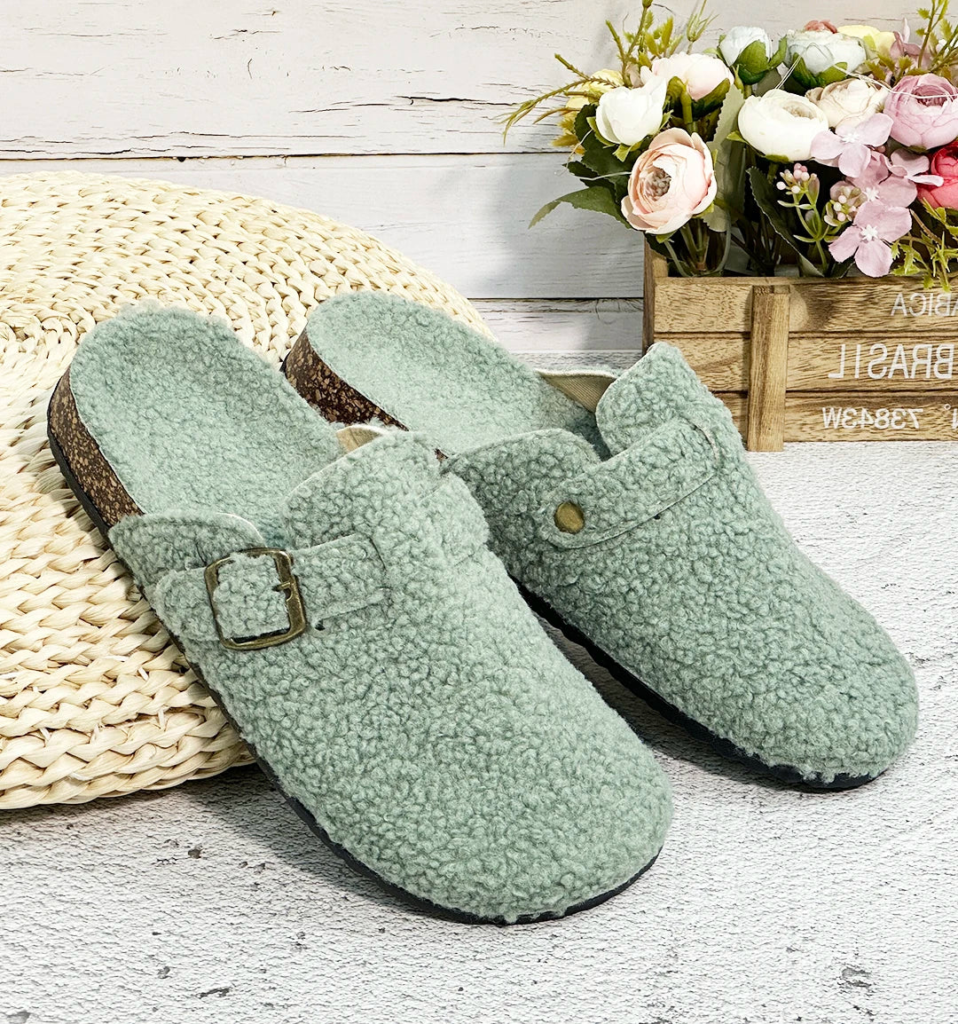 Otoño e Invierno nuevas mujeres y hombres tela de gamuza zapatilla de punta cerrada interior o exterior Slip-on Retro Sandalias planas duraderas