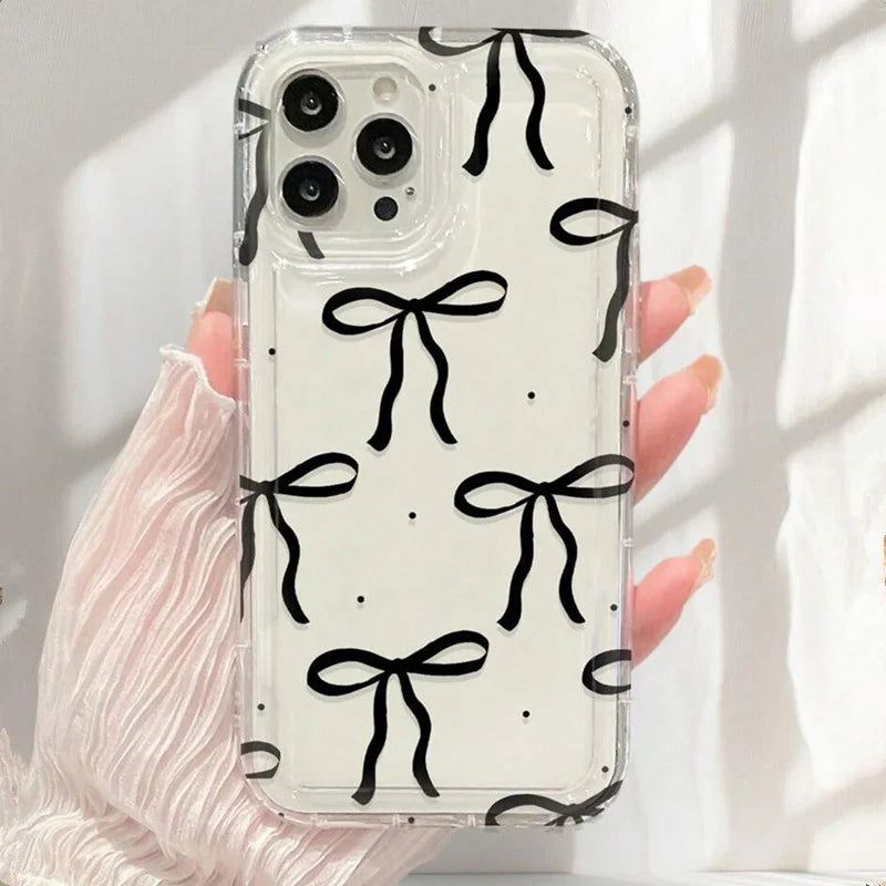 Bonita funda de teléfono con lazo de corazón rosa para IPhone 17 16 15 14 13 12 11 Pro Max 13 12 Mini 17Air 16e, fundas transparentes suaves a prueba de golpes