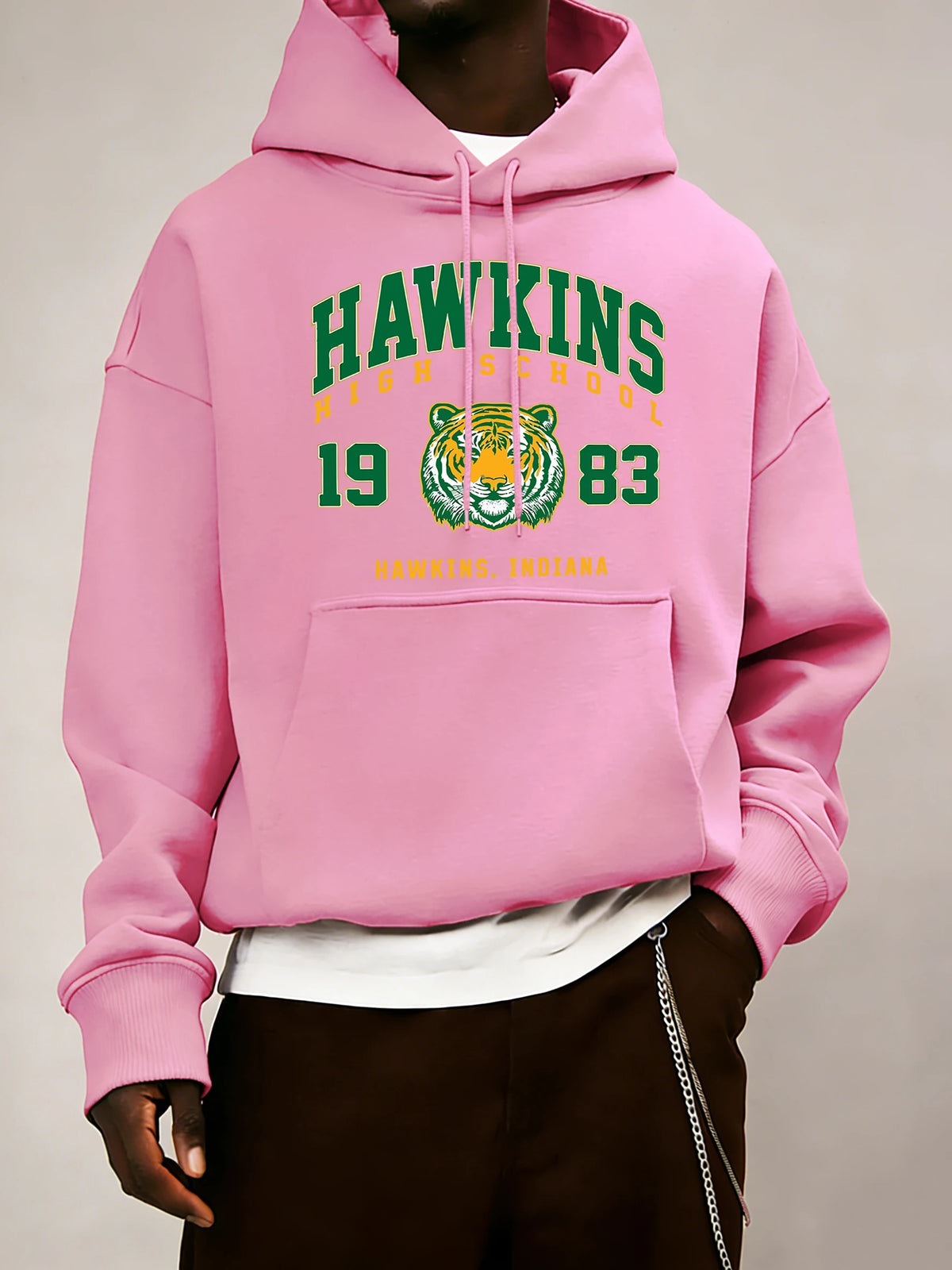 Hawkins High School 1983 estampado hombres Sudadera con capucha otoño bolsillo ropa deportiva suelta polar jersey 14 colores Unisex Simple manga larga
