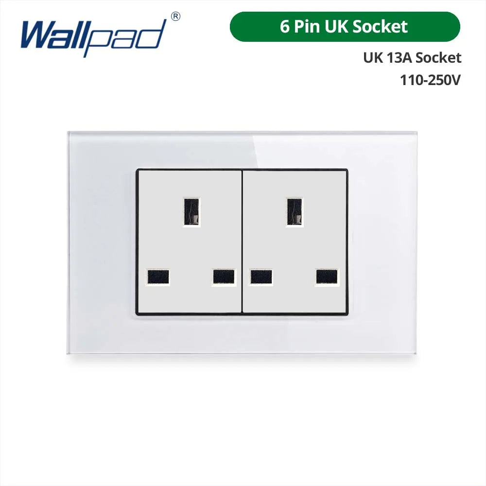 Wallpad Panel de vidrio templado blanco interruptor de luz de pared UE Reino Unido italiano Chile enchufe botón basculante 118*75mm 16A AC110-250V