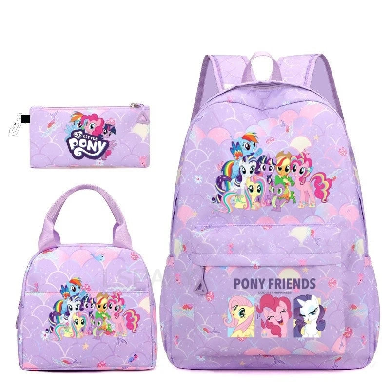 Juego de 3 mochilas My Little Pony para niños, mochila escolar para niñas, mochila escolar para adolescentes, mochila arcoíris para mujeres