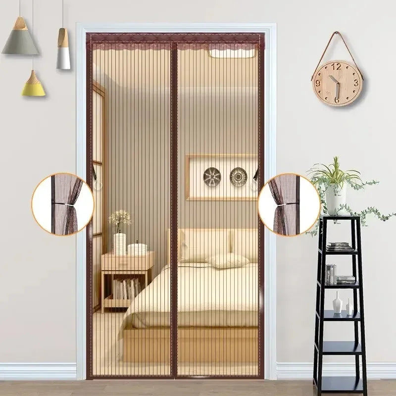 Cortina de malla para puerta con pantalla magnética de alta resistencia, mosquitera, partición manos libres, cortina de puerta a rayas silenciosa, ventilación para dormitorio