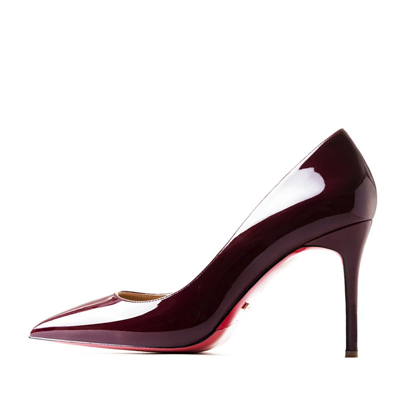 HLTINO, tacones altos de fondo rojo de 12cm, zapatos de lujo de cuero genuino, tacones de aguja súper altos para mujer con zapatos de tacón de primavera para mujer