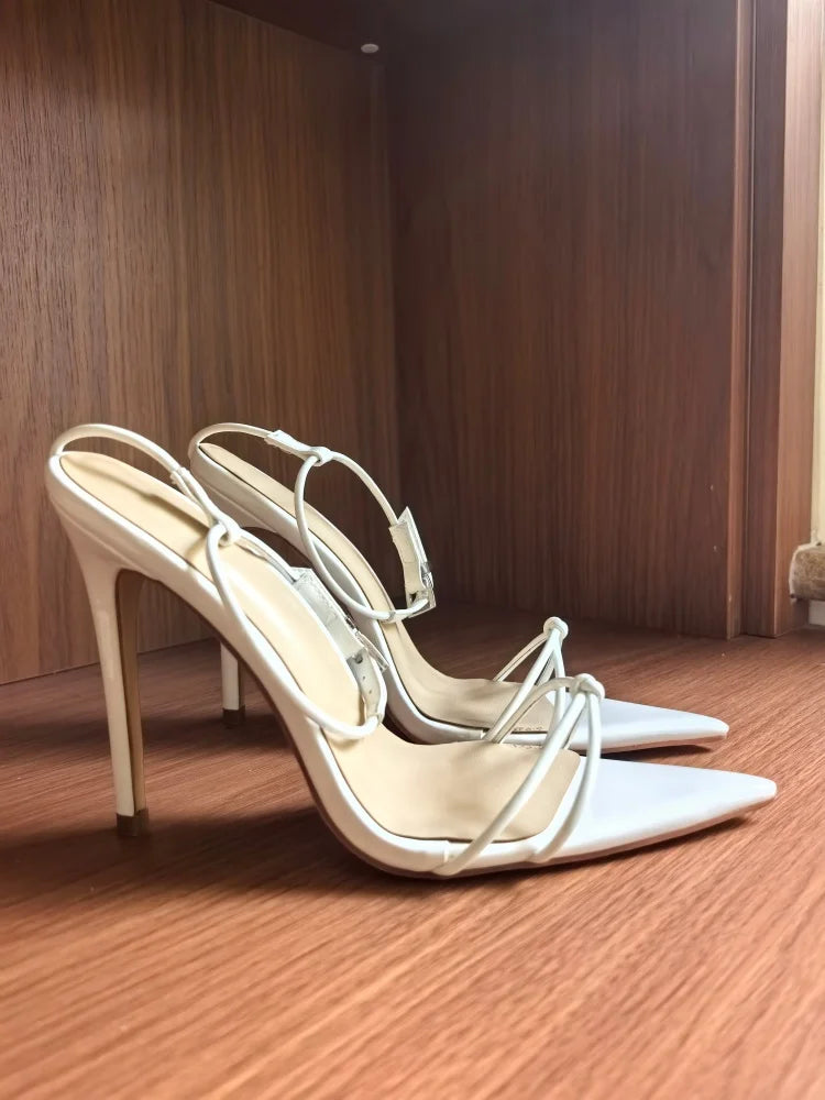 MKKHOU Zapatos de tacón de moda, nuevos zapatos personalizados hechos a mano de alta calidad, sandalias sexys de tacón alto con hebilla en el tobillo y punta fina, zapatos de mujer
