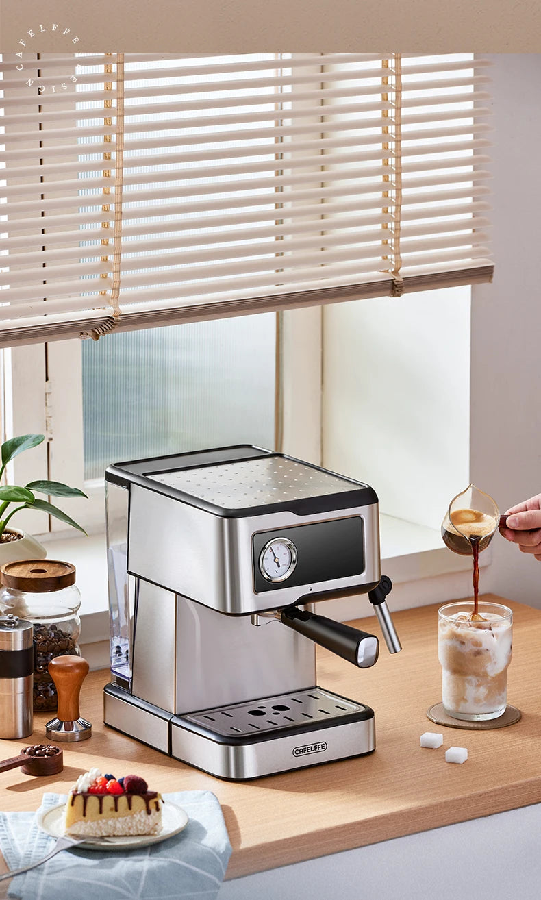 Cafetera Espresso Cafelffe de Acero Inoxidable con Vaporizador de Leche, Semiautomática, para Cappuccino, 20 Bares
