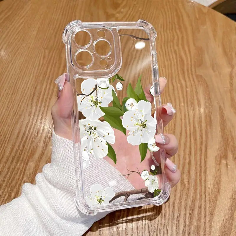 Funda de teléfono transparente G54 flores y hierba para Motorola Moto G54 G53 G52 G72 G82 G13 G73 G32 G84 G14 G42 G24Power G30 G9