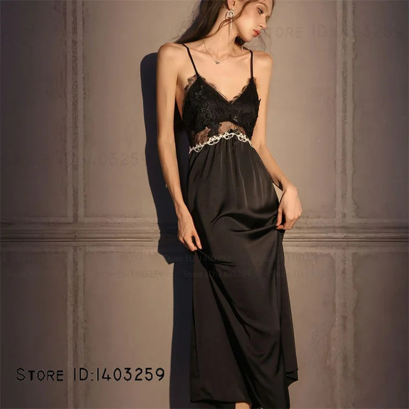 Conjunto de bata larga elegante para mujer, camisón de lencería Sexy, camisón con espalda descubierta, ropa de dormir para el hogar, ropa de dormir de satén de seda