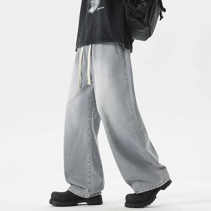 Pantalones vaqueros holgados americanos de pierna ancha para hombre, pantalón informal, recto, holgado, estilo Hip-hop callejero, ropa de calle negra, gris y azul