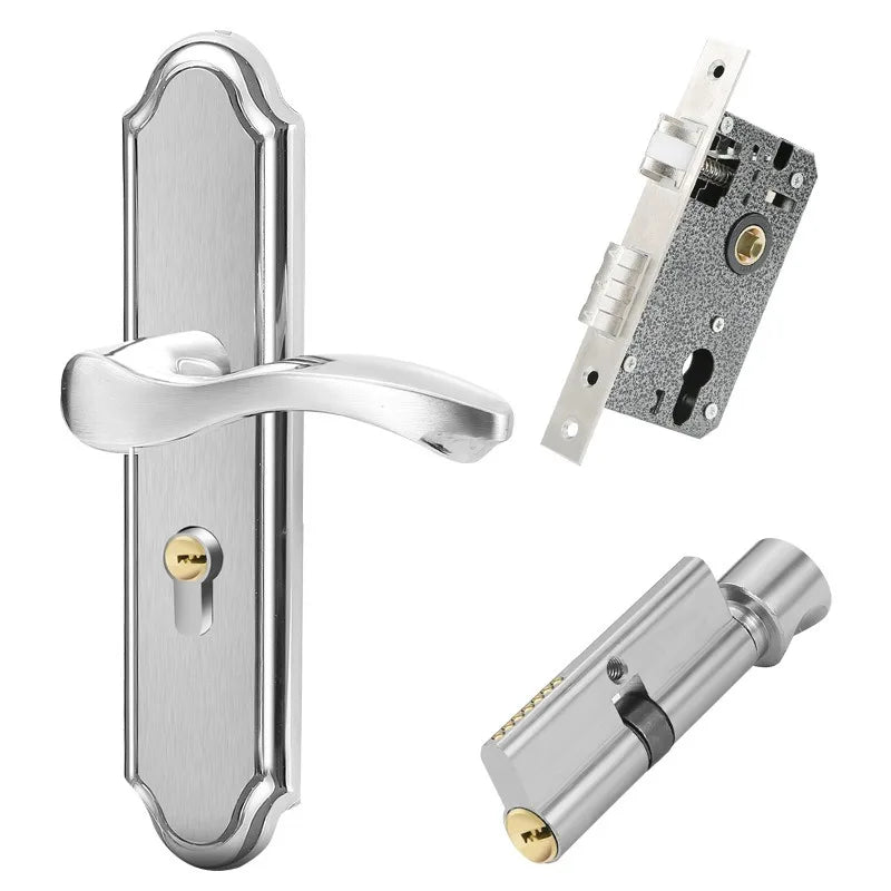 Juego de cerradura de puerta de acero inoxidable 304, manija de palanca de puerta Interior silenciosa para dormitorio, baño, manija de prensa, cerradura para puerta de madera maciza