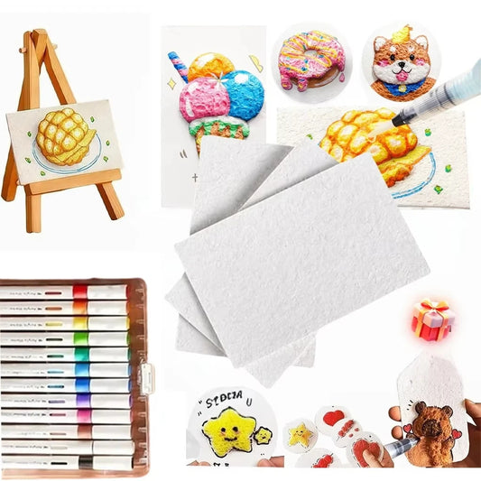 Lienzo Mágico para Dibujo 3D, Esponja para Niños, Papel para Pintar 3D, Papel para Dibujo Artístico 3D para Niños, Kit de Pintura con Textura Mágica para Niños