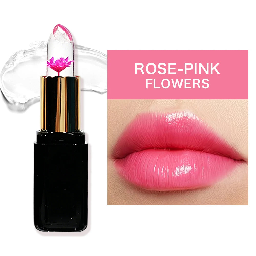 HISYI Crystal Crystal Color Changing Petal Lipstick, bálsamo labial en gel, maquillaje labial brillante hidratante de larga duración que no se pega a la taza para mujeres