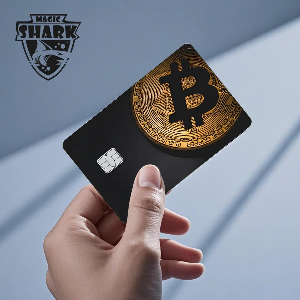 Tiburón mágico dinero dólar Bitcoin Anime yo-gi-oh calavera corazón cubierta pegatina película piel para tarjeta de crédito de débito lado frontal