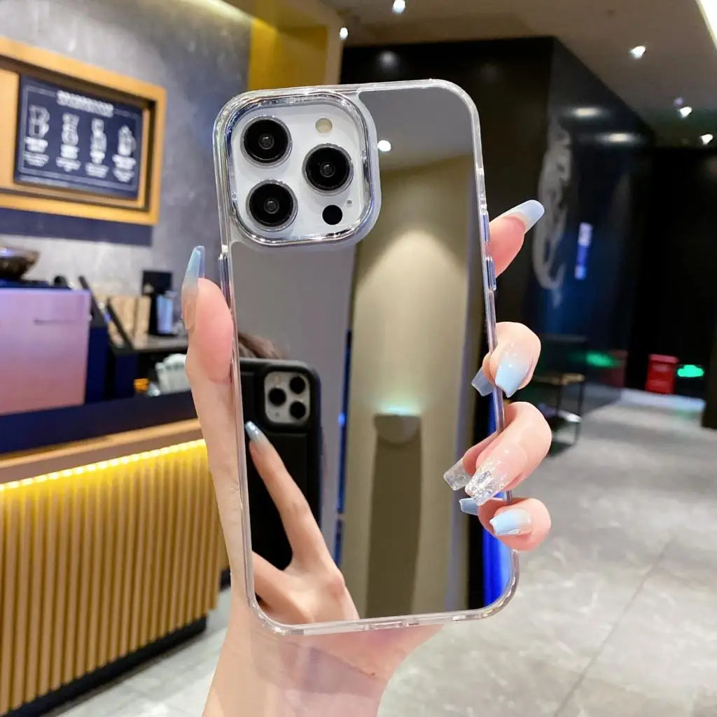 Funda de teléfono con espejo de maquillaje acrílico de lujo para iPhone 16 15 14 13 12 11 Pro Max Mini XS X XR 7 8 Plus SE cubierta chapada a prueba de golpes