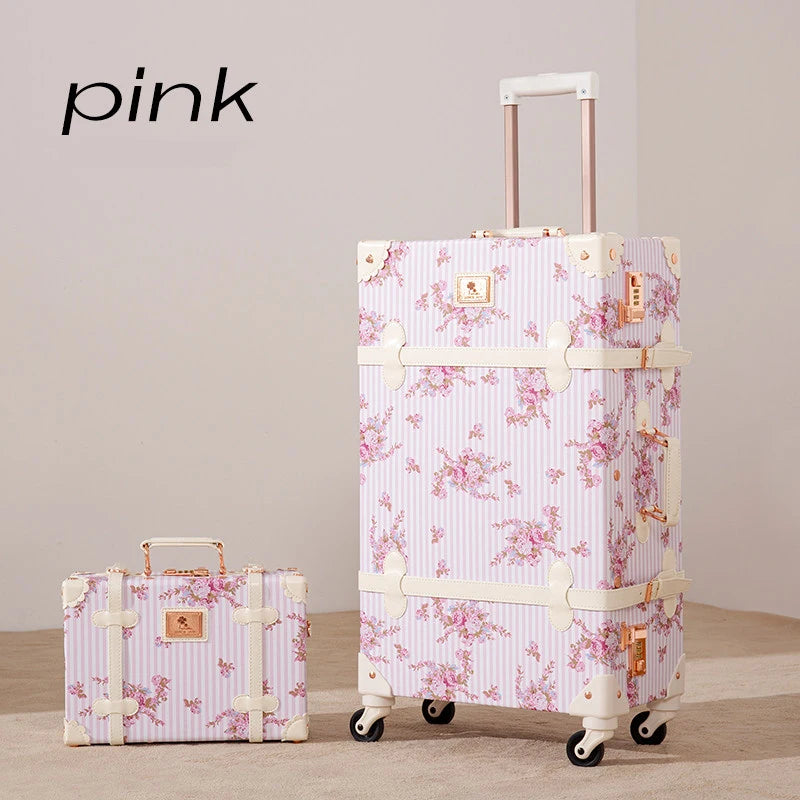 Nuevo Set de Maletas de Viaje Vintage para Mujer, Bolso de Mano, Maleta con Ruedas Universales, Diseño Floral Moderno, 20/22/24/26 Pulgadas