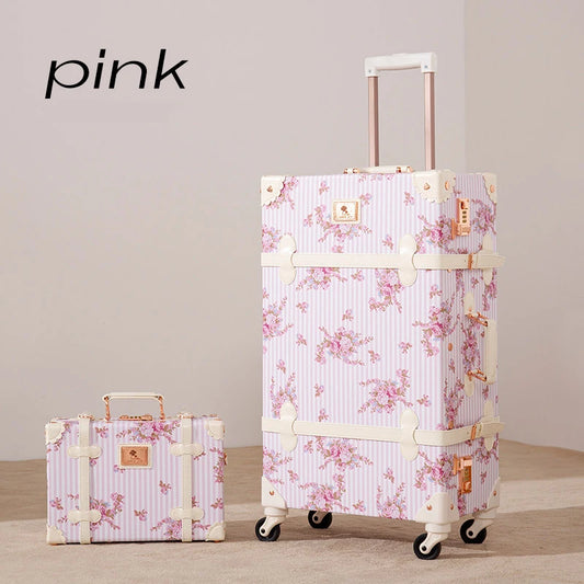 Nuevo Set de Maletas de Viaje Vintage para Mujer, Bolso de Mano, Maleta con Ruedas Universales, Diseño Floral Moderno, 20/22/24/26 Pulgadas