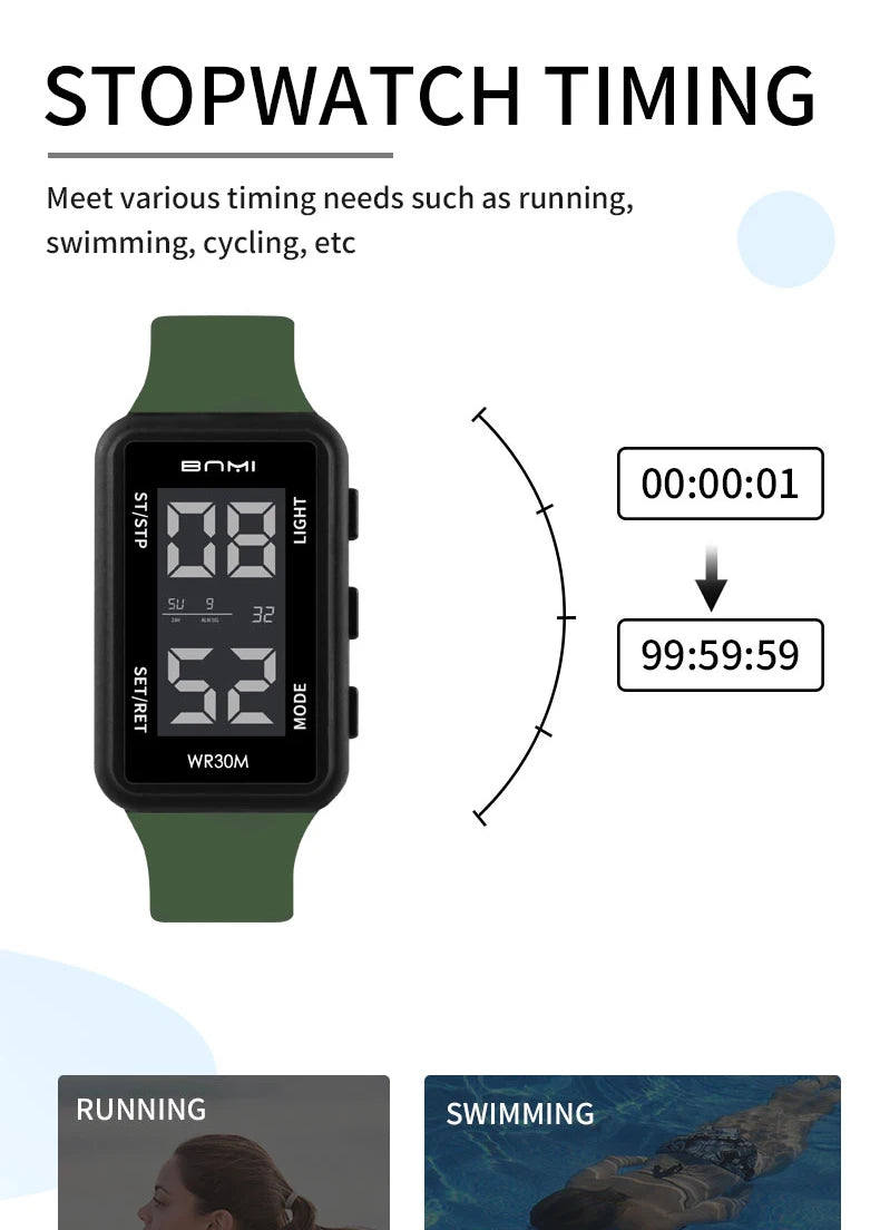 2025 Reloj electrónico deportivo rectangular para hombre, resistente al agua, alarma de luz nocturna, reloj Digital ligero y portátil para hombre