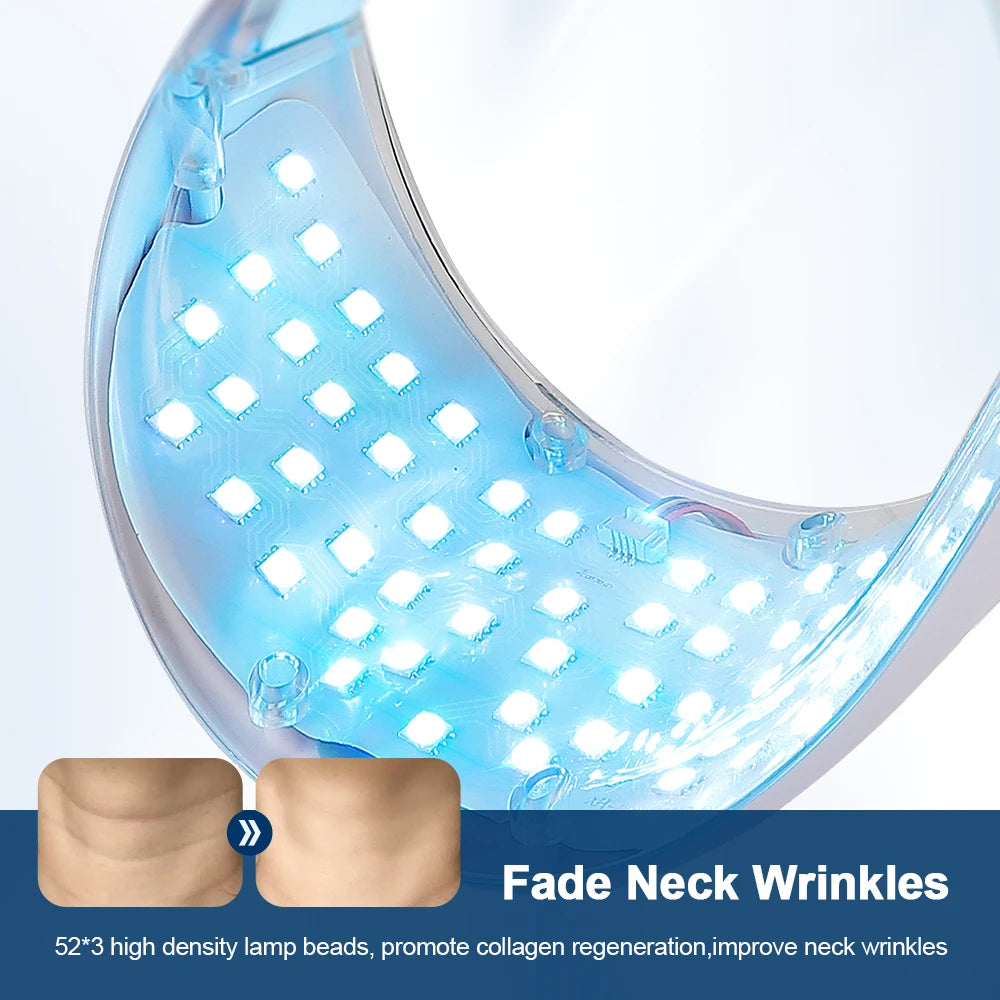 Máscara LED para el cuello, 7 colores, fotones, antiarrugas, brillo de la piel, máscara de belleza para el cuello, estiramiento de la piel, eliminador de arrugas del cuello, cuidado de la piel