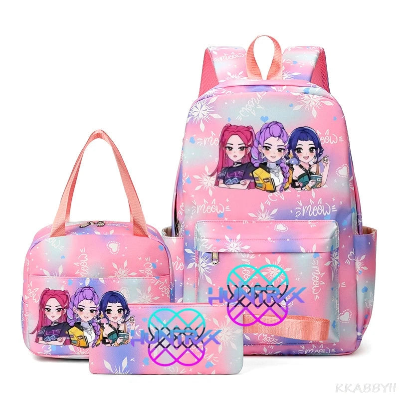 Mochila escolar KPop Demon Hunters, juego de 3 piezas, bolsa de almuerzo, estuche para lápices, regalo de regreso a la escuela para niñas, mochila de ocio, bolsas de viaje para adolescentes