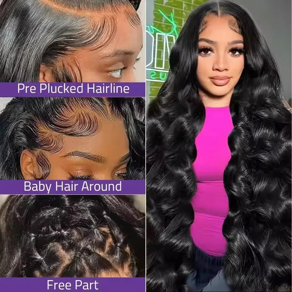 Peluca de cabello humano ondulado de 40 pulgadas, 13x4 13x6, con encaje frontal transparente HD, pelucas de cabello humano con encaje frontal 360 para mujeres negras
