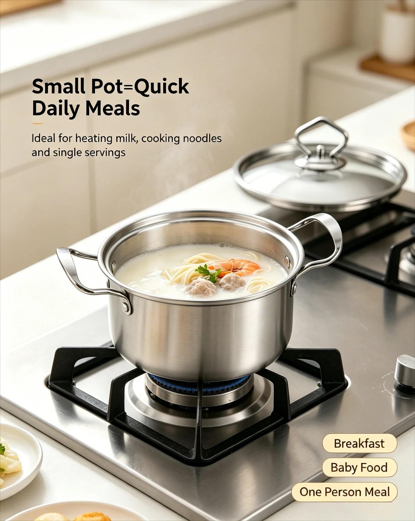 Olla de Cocina de Acero Inoxidable, Cacerola Antiadherente para Leche con Tapa, Utensilios de Cocina, Accesorios, Ollas para Sopa, Portátil para Camping