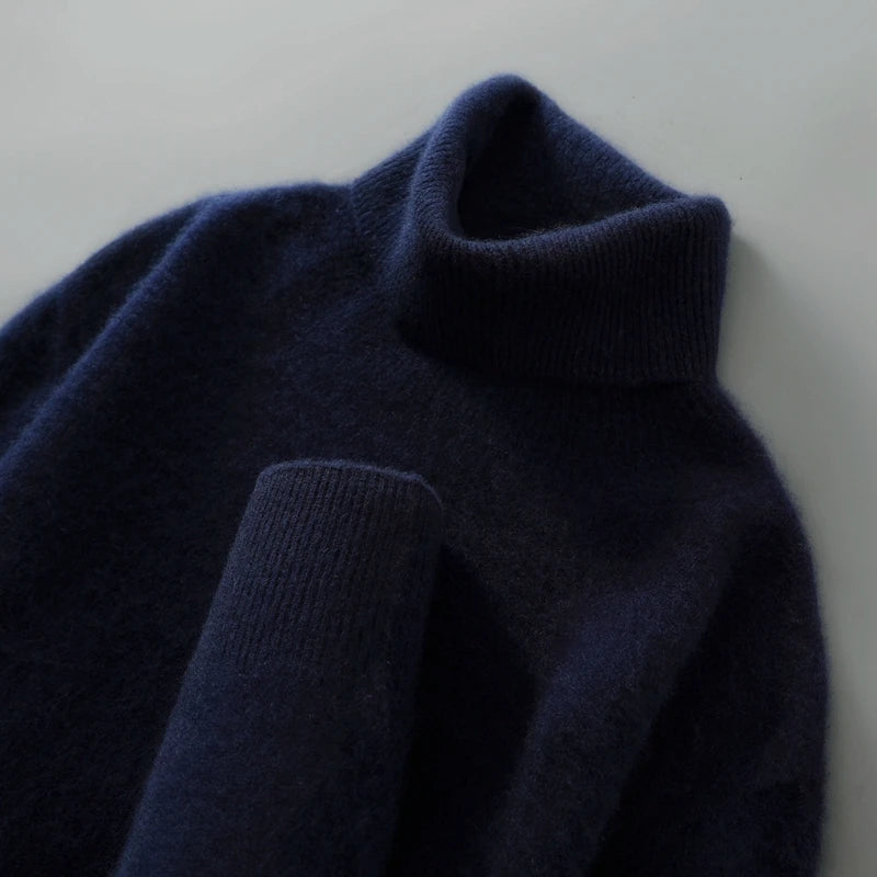 Suéter de cuello alto de lana 100% con jersey para hombre, otoño e invierno, cálido y de manga larga, superventas, nuevo suéter básico de punto