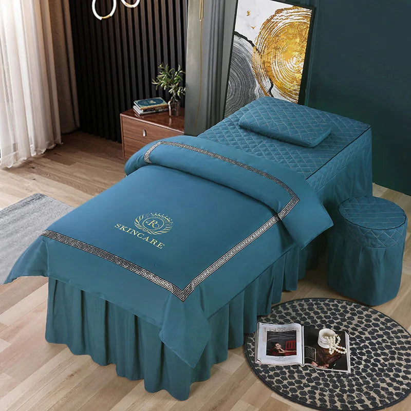Estilo nórdico 4 Uds. Funda de cama para salón de belleza, falda de cama para Spa de masaje, funda de almohada, funda para taburete, funda de Dulvet, juegos de cama Sabanas