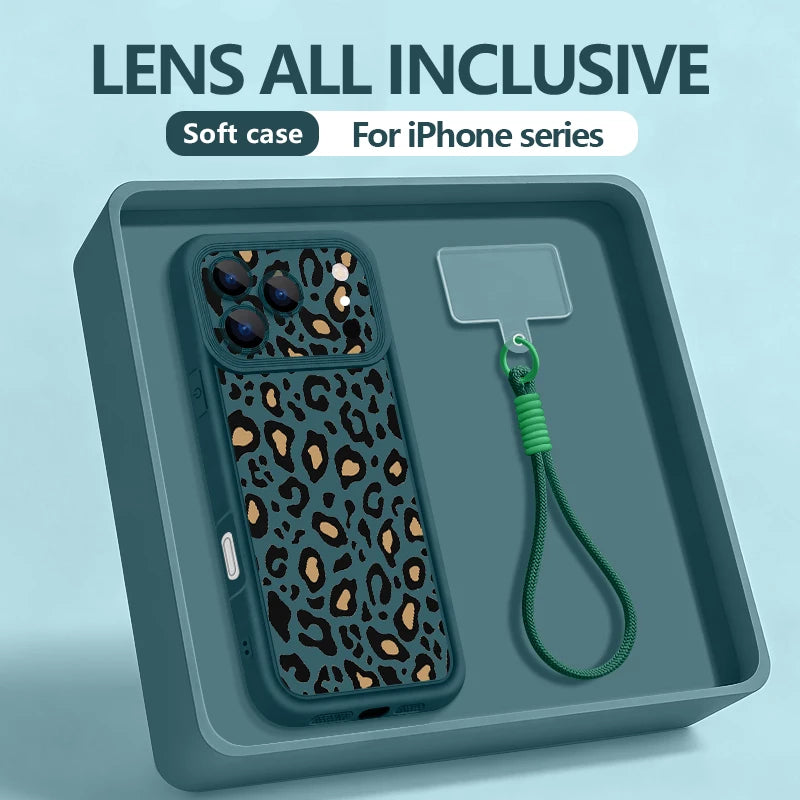 Funda para Teléfono con Estampado de Leopardo y Correa para iPhone 18 17 Pro Max 17e 16 15 14 Pro Max 13 12 Pro, a Prueba de Golpes, de TPU Suave con Cordón