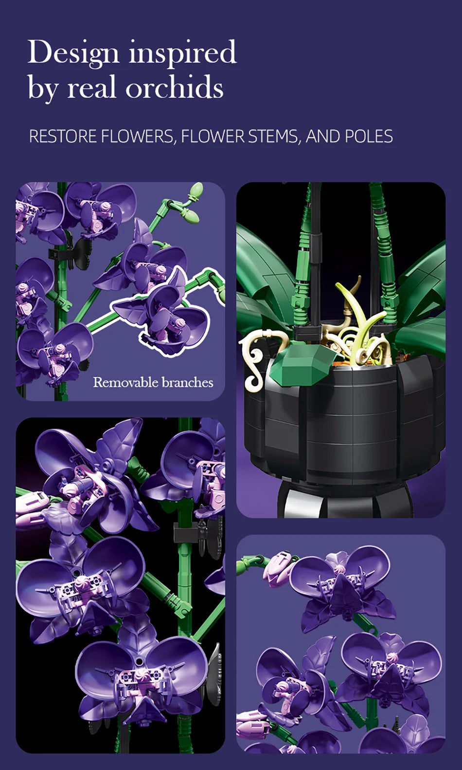 Orquídea creativa Cymbidium flores eternas planta en maceta bloques de construcción simulación Phalaenopsis DIY ladrillos juguetes regalo de San Valentín