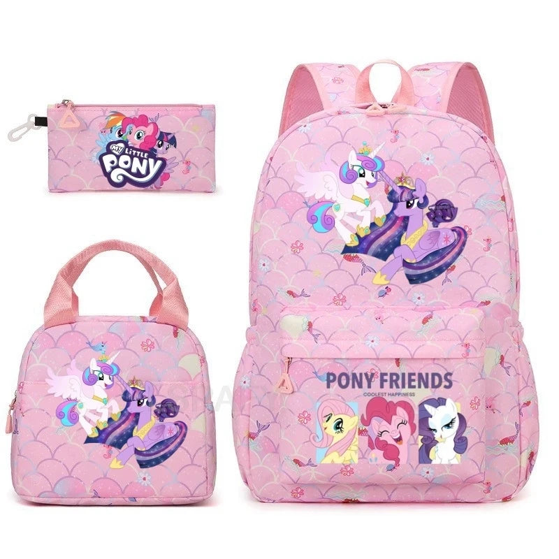 Juego de 3 mochilas My Little Pony para niños, mochila escolar para niñas, mochila escolar para adolescentes, mochila arcoíris para mujeres