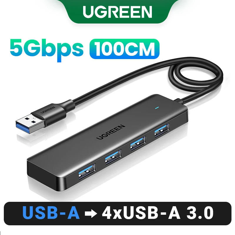 UGREEN HUB USB 3.0 de 4 Puertos, HUB USB-C Delgado para Ratón y Teclado, Compatible con MacBook Pro, Air, Laptop, PC de Escritorio, Xbox, PS5, Splitter
