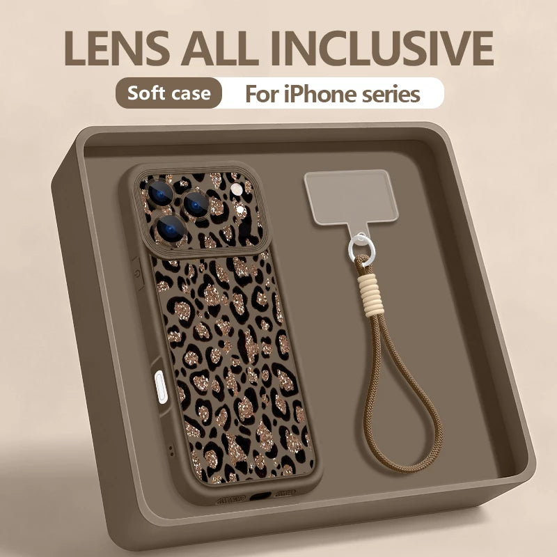 Funda para Teléfono con Estampado de Leopardo y Correa para iPhone 18 17 Pro Max 17e 16 15 14 Pro Max 13 12 Pro, a Prueba de Golpes, de TPU Suave con Cordón