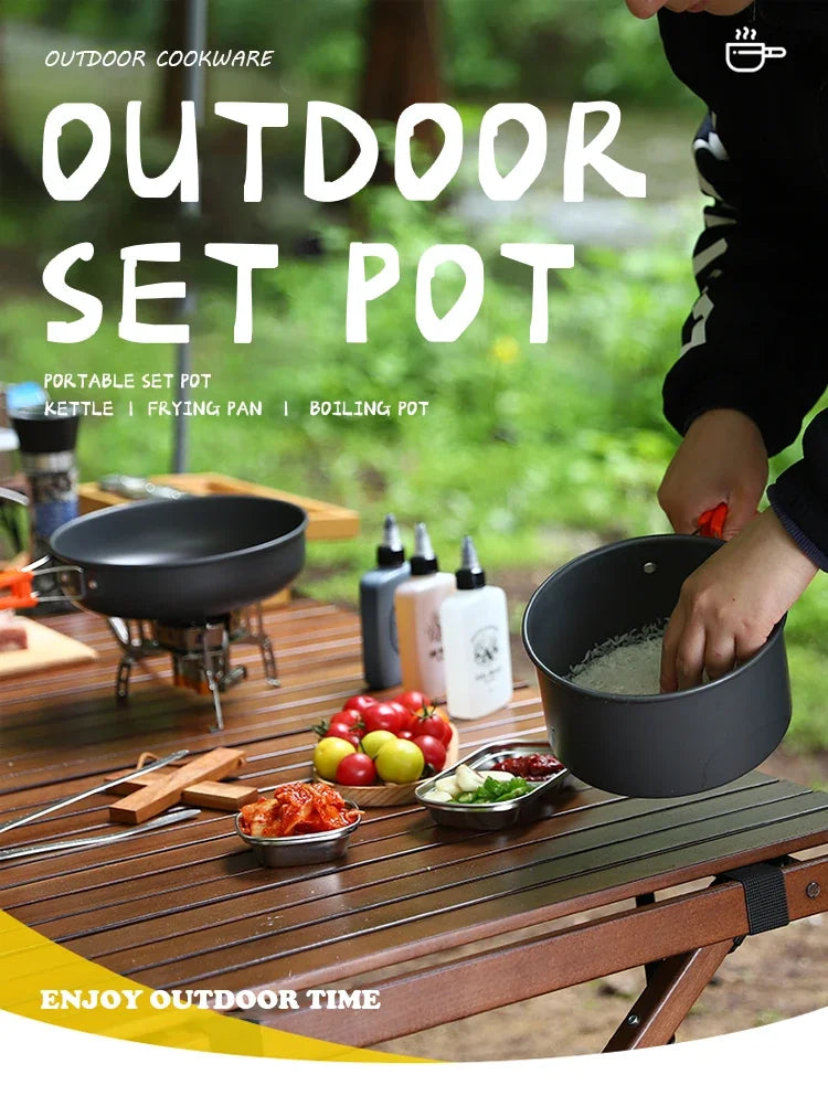 Juego de Cocina para Acampar, Juego de Utensilios de Cocina para Exteriores, Utensilios de Cocina Portátiles de Aluminio, Ollas, Tazones, Hervidores, Equipo para Picnic y Senderismo