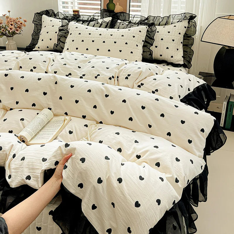 Funda nórdica estampada, funda de edredón de encaje, ropa de cama para habitación de mujeres/niñas, fundas de manta para el hogar, funda nórdica (funda de almohada necesita pedido)