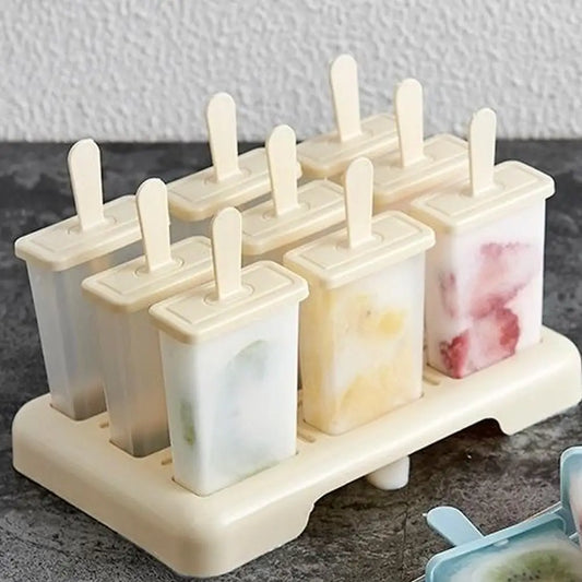 Moldes para helados de 9 piezas, molde para hacer helados de fácil desmolde, caja para helados caseros con palitos de plástico, utensilios de cocina