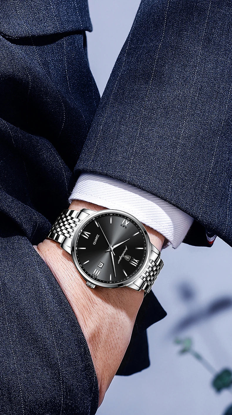 POEDAGAR, relojes de negocios de lujo para hombre, reloj de pulsera resistente al agua de acero inoxidable con fecha para hombre, reloj de pulsera de cuarzo Simple a la moda para hombre