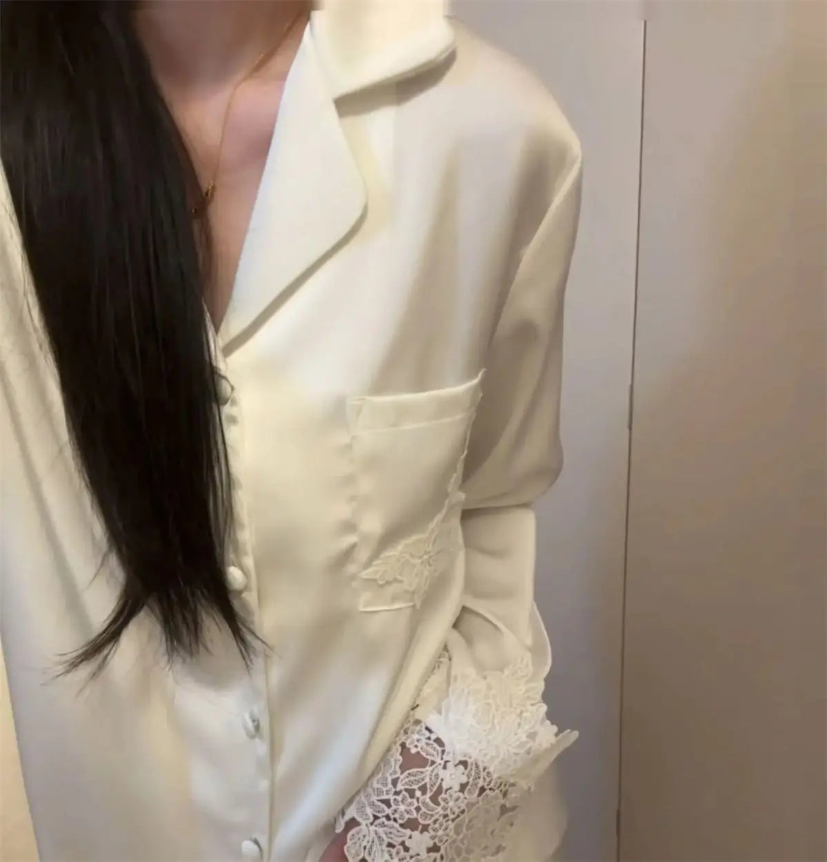Conjunto de pijamas para mujer, ropa de dormir de satén blanco con encaje, ropa de dormir para novia y boda, regalo para el hogar, traje de pantalón holgado Sexy de manga larga, ropa de descanso