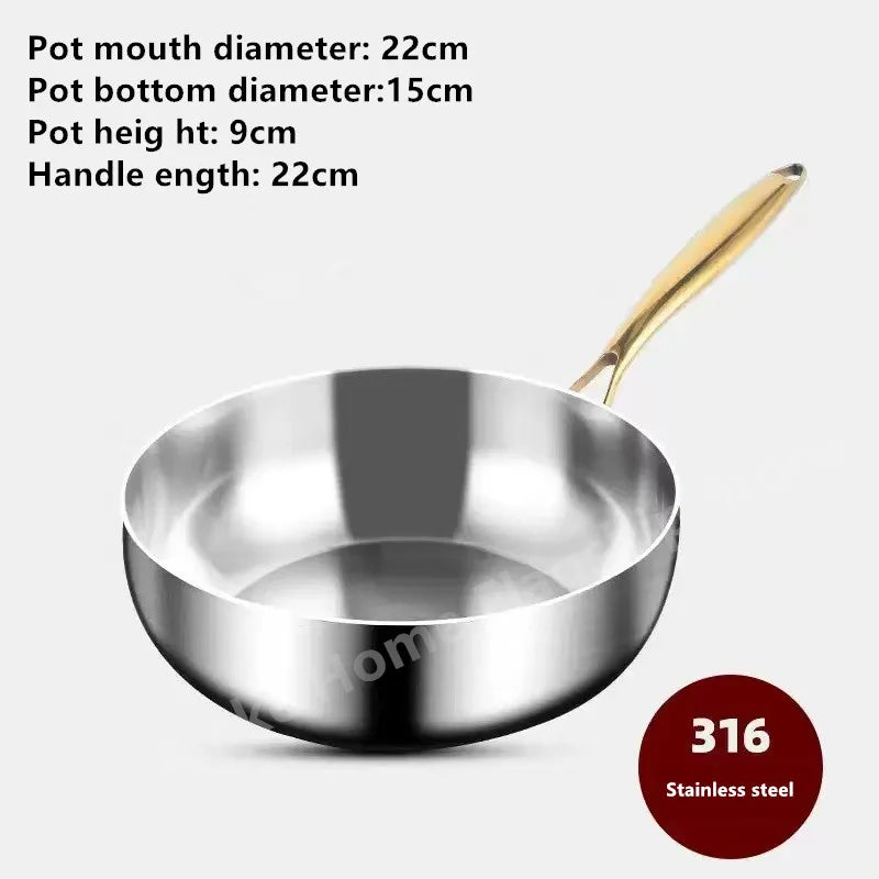 Sartén de acero inoxidable 316, Wok sin recubrimiento aprofundado, sartenes antiadherentes, estufa de Gas, Cocina de Inducción, utensilios de cocina universales